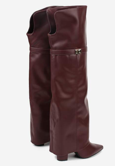 Bordowe Eleganckie Kozaki za Kolano z Cholewką Imitującą Nogawkę Zenesseria