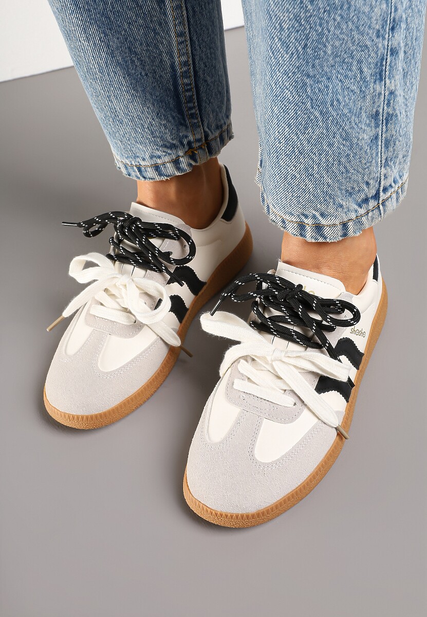 Beżowo-Czarne Sneakersy Kultowe Tenisówki z Dodatkowymi Sznurowadłami Zarinoa
