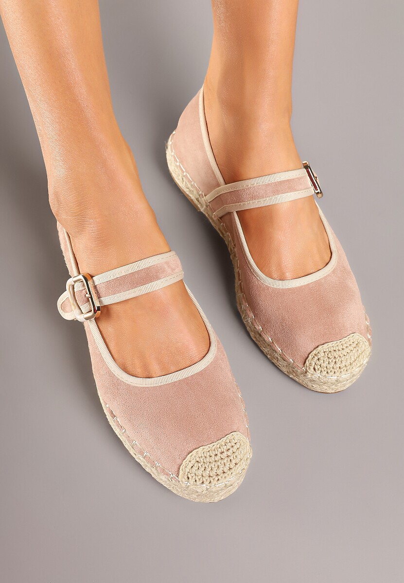 Różowe Espadryle Ozdobione Plecionką i Paskiem Olirane