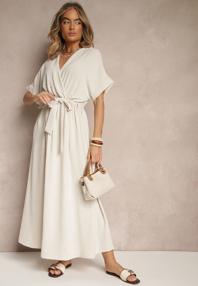 Szara Rozkloszowana Sukienka z Bawełną i Paskiem Lunapinia