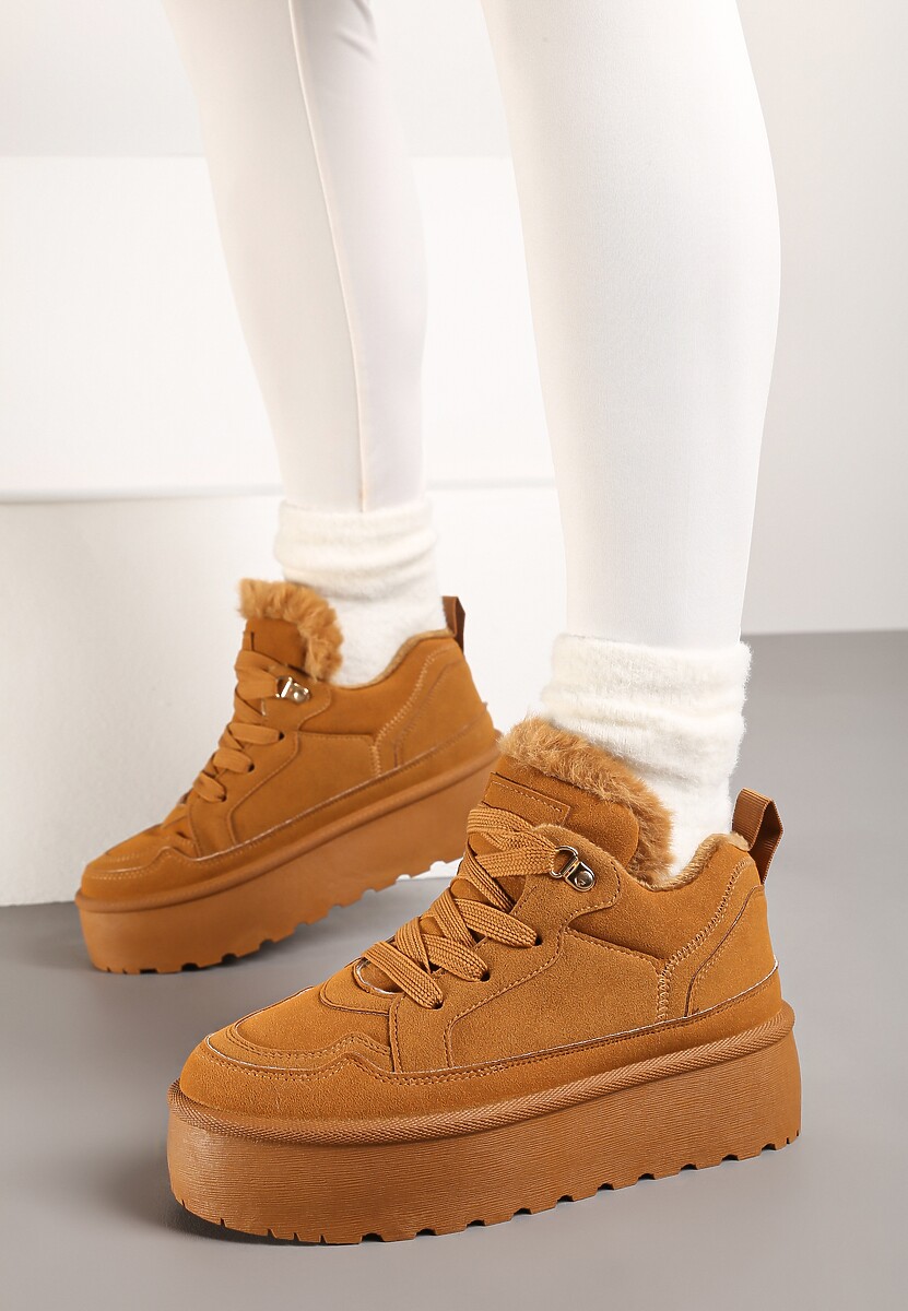 Brązowe Sneakersy Vices Stylizowane na Śniegowce na Platformie Obszyte Futerkiem Naleris