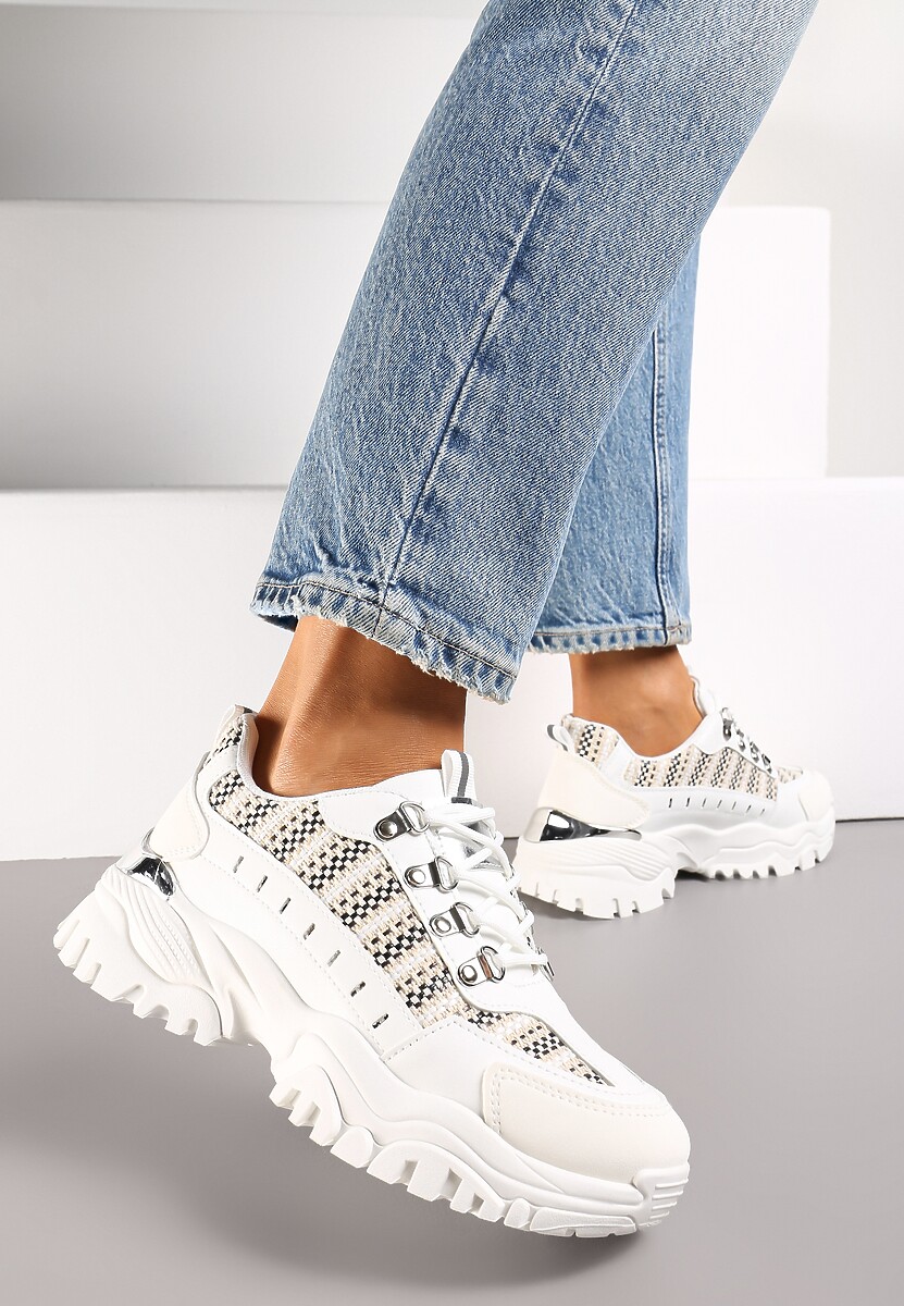 Białe Sneakersy przed Kostkę na Platformie Sparkani