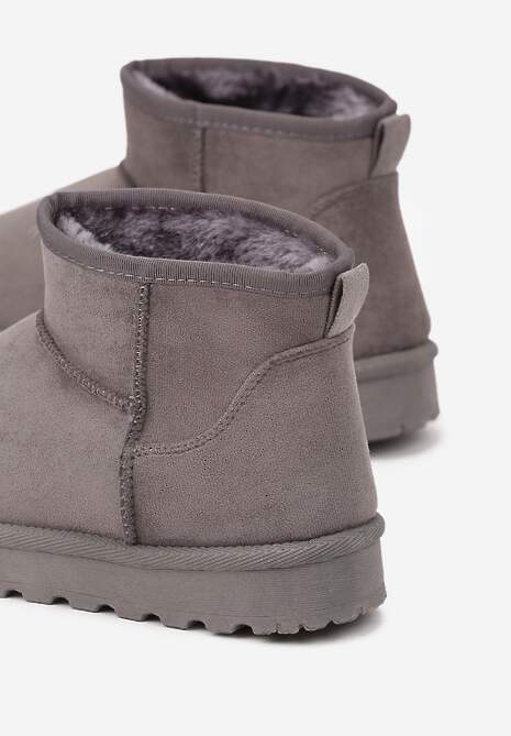 Szare Casualowe Ocieplane Śniegowce na Płaskiej Podeszwie Emelunetta
