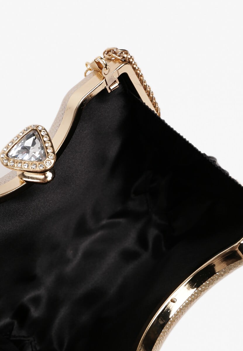 Złota Błyszcząca Torebka w Stylu Kopertówki z Odpinanym Łańcuszkiem Heriora