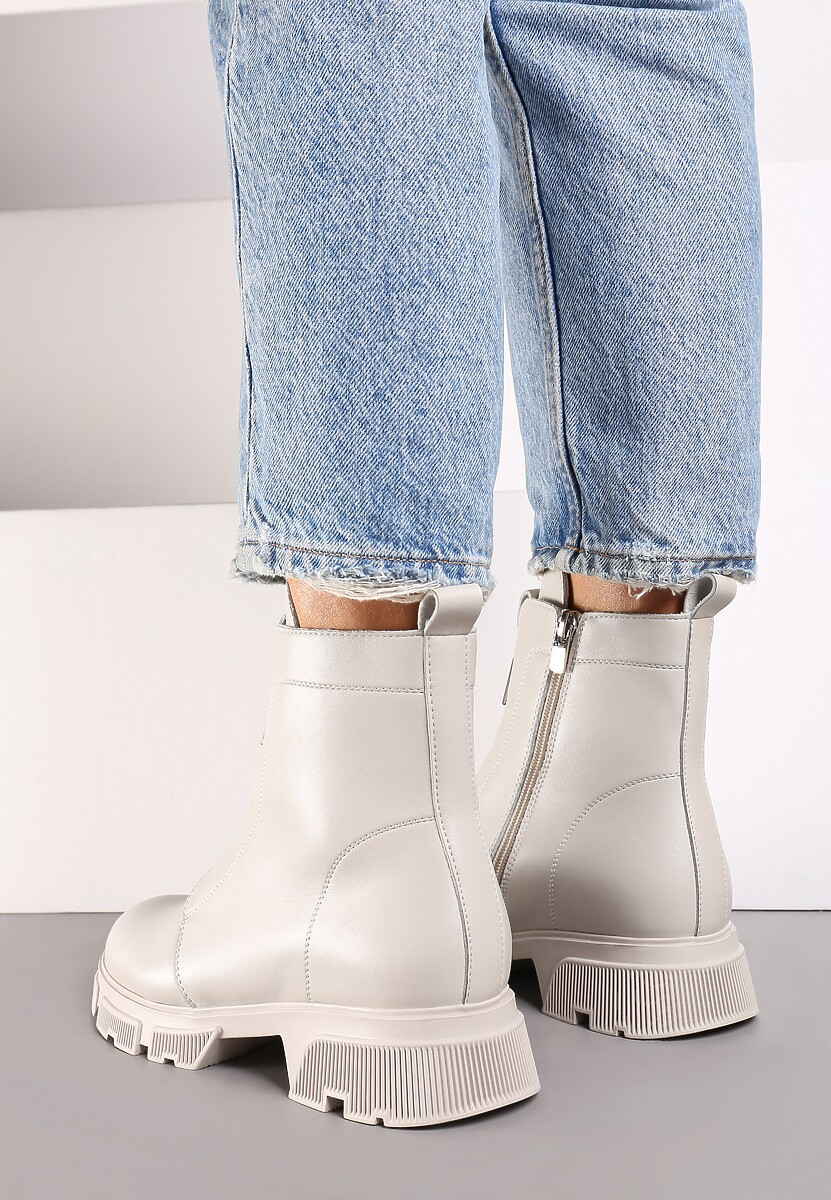 Jasnobeżowe Botki za Kostkę z Metalową Klamerką Junni