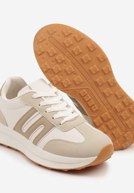 Beżowe Sneakersy Ozdobione Geometrycznym Wzorem Eldvisa