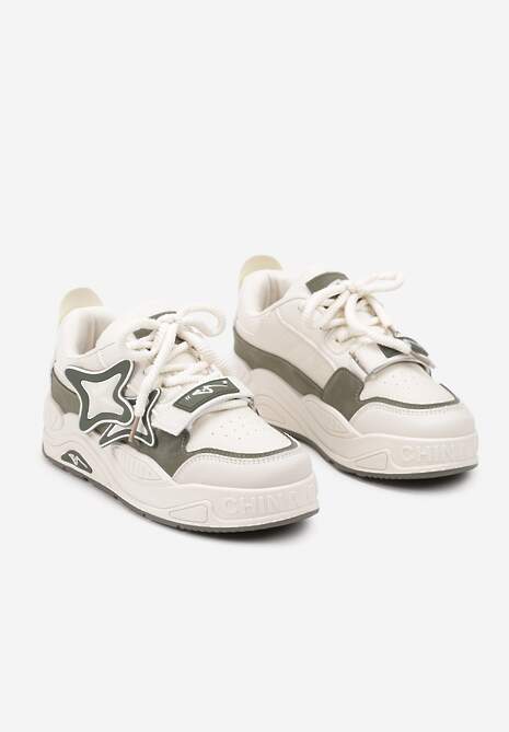 Beżowo-Zielone Sneakersy na Platformie z Grubymi Sznurowadłami i Zapięciem na Rzep Arlaia