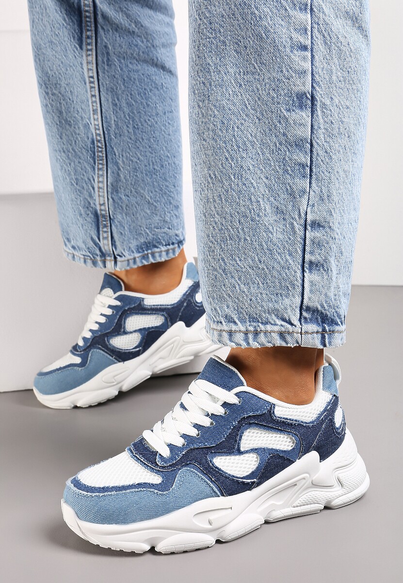 Niebieskie Sneakersy przed Kostkę na Grubej Podeszwie Lefia