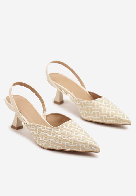 Beżowe Sandały na Kaczuszce z Geometrycznym Wzorem Arriretta