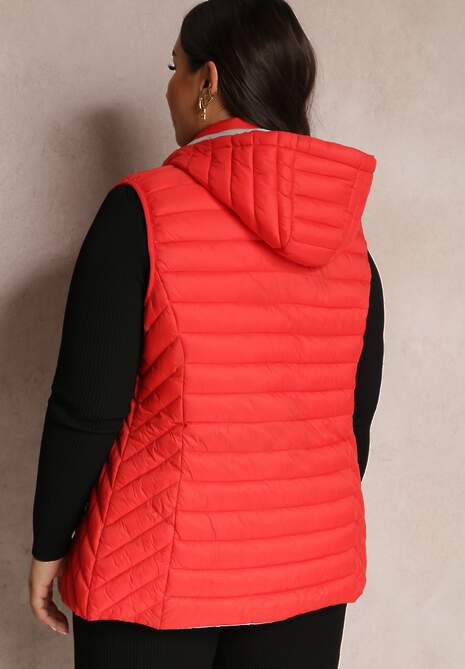 Czerwona Kamizelka Pikowana z Kapturem Siami