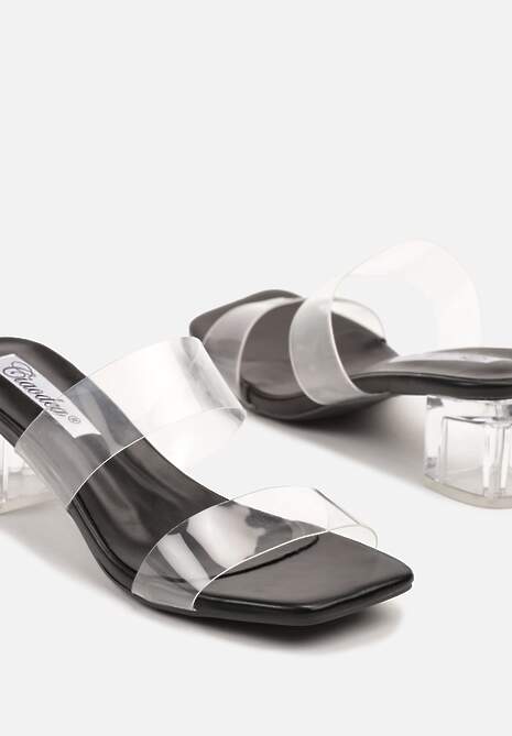 Czarne Transparentne Klapki na Słupku z Noskiem o Kwadratowym Kształcie Zimrea