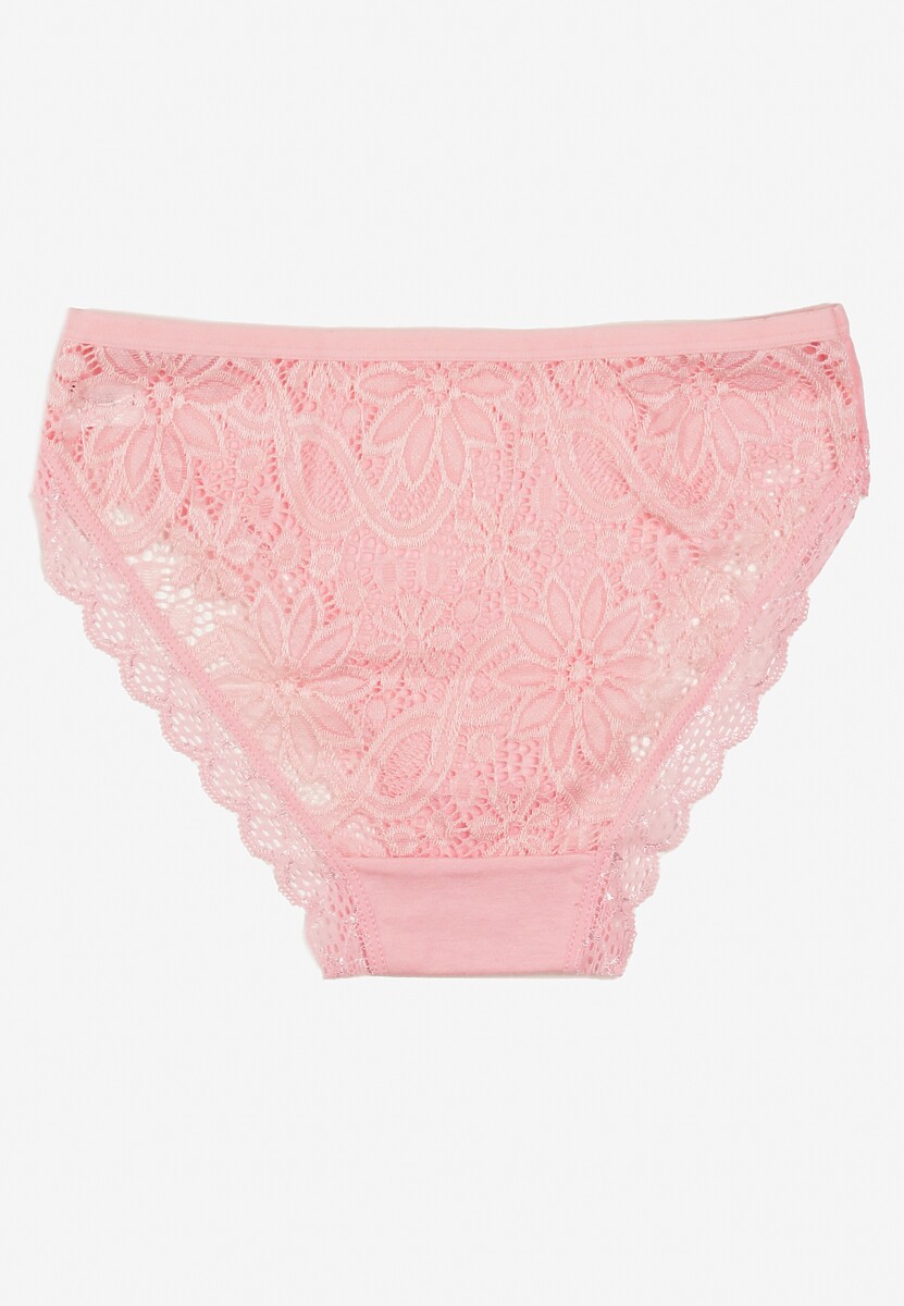 Różowe Bawełniane Majtki Figi z Ozdobną Koronką Lemmer