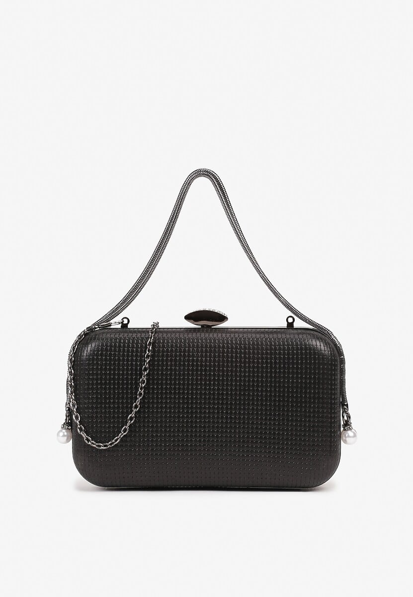 Srebrna Mała Torebka Kopertówka na Ramię z Łańcuszkiem Rączką i Perełkami Nellissa