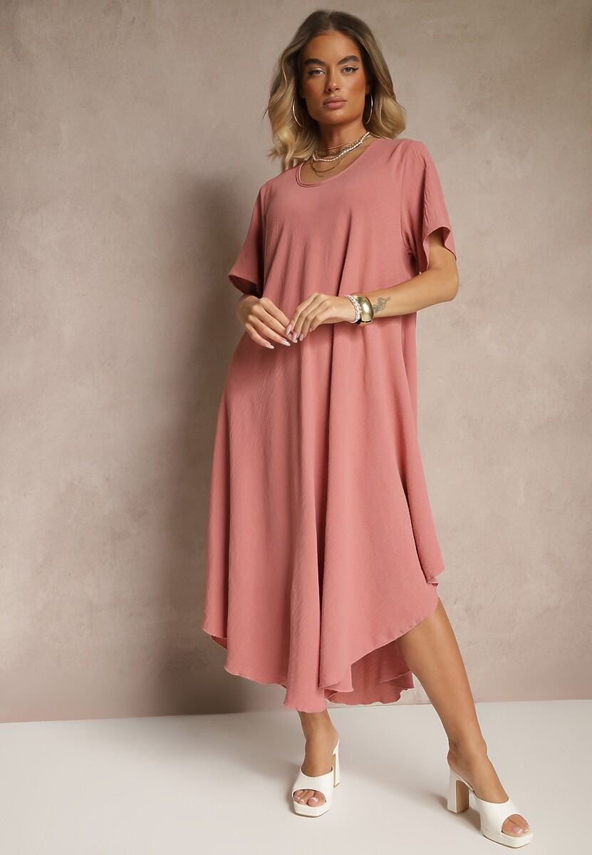 Beżowa Sukienka z Bawełną o Rozkloszowanym Kroju Lilzedi