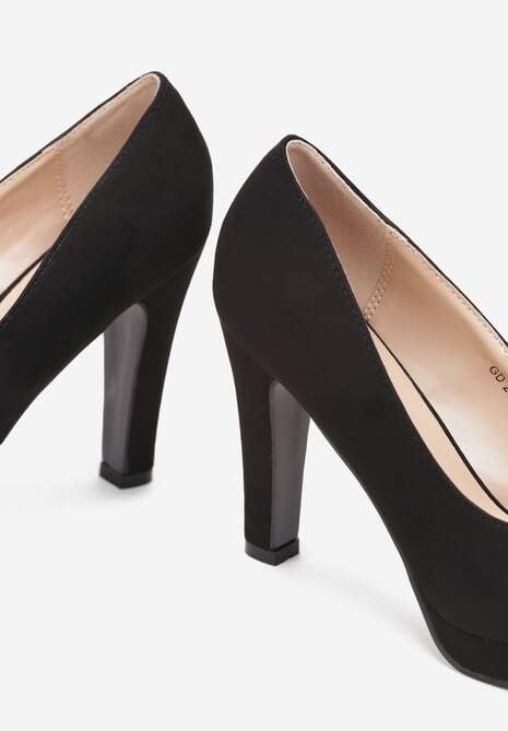 Czarne Czółenka na Słupkowym Obcasie z Okrągłym Noskiem Enzla