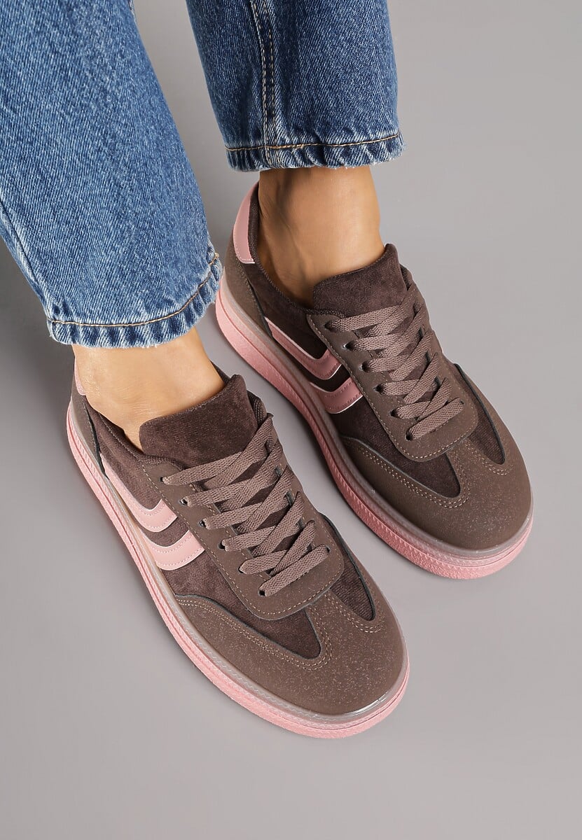 Brązowe Sneakersy Typu Kultowe Tenisówki na Niskiej Platformie Olritia