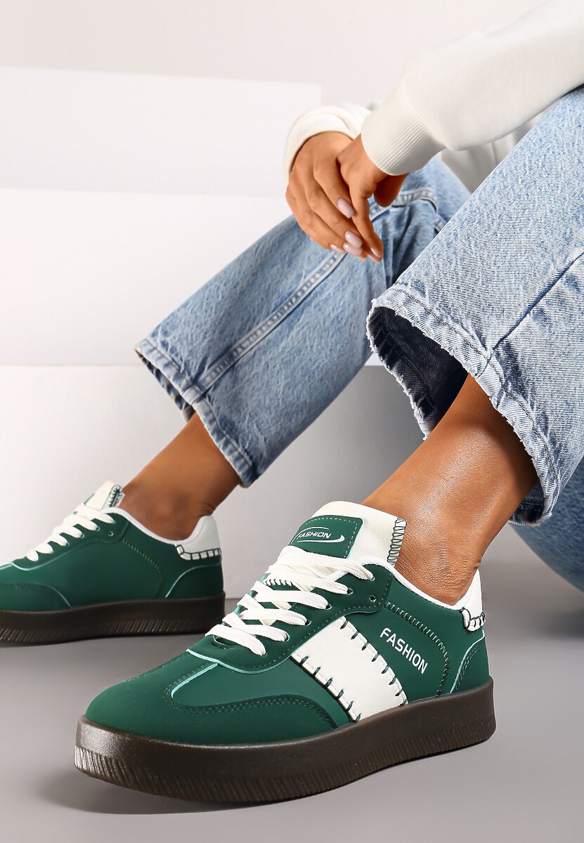 Zielone Sneakersy na Platformie z Kontrastującymi Detalami i Wywiniętym Językiem Amirila
