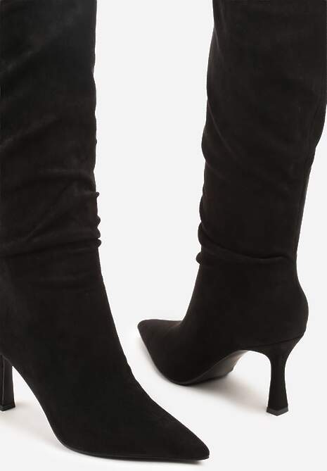 Czarne Kozaki na Szpilce o Geometrycznym Kształcie Latonelle