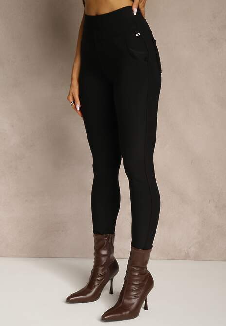 Czarne Spodnie Skinny High Waist z Gumką w Talii Ivelbia