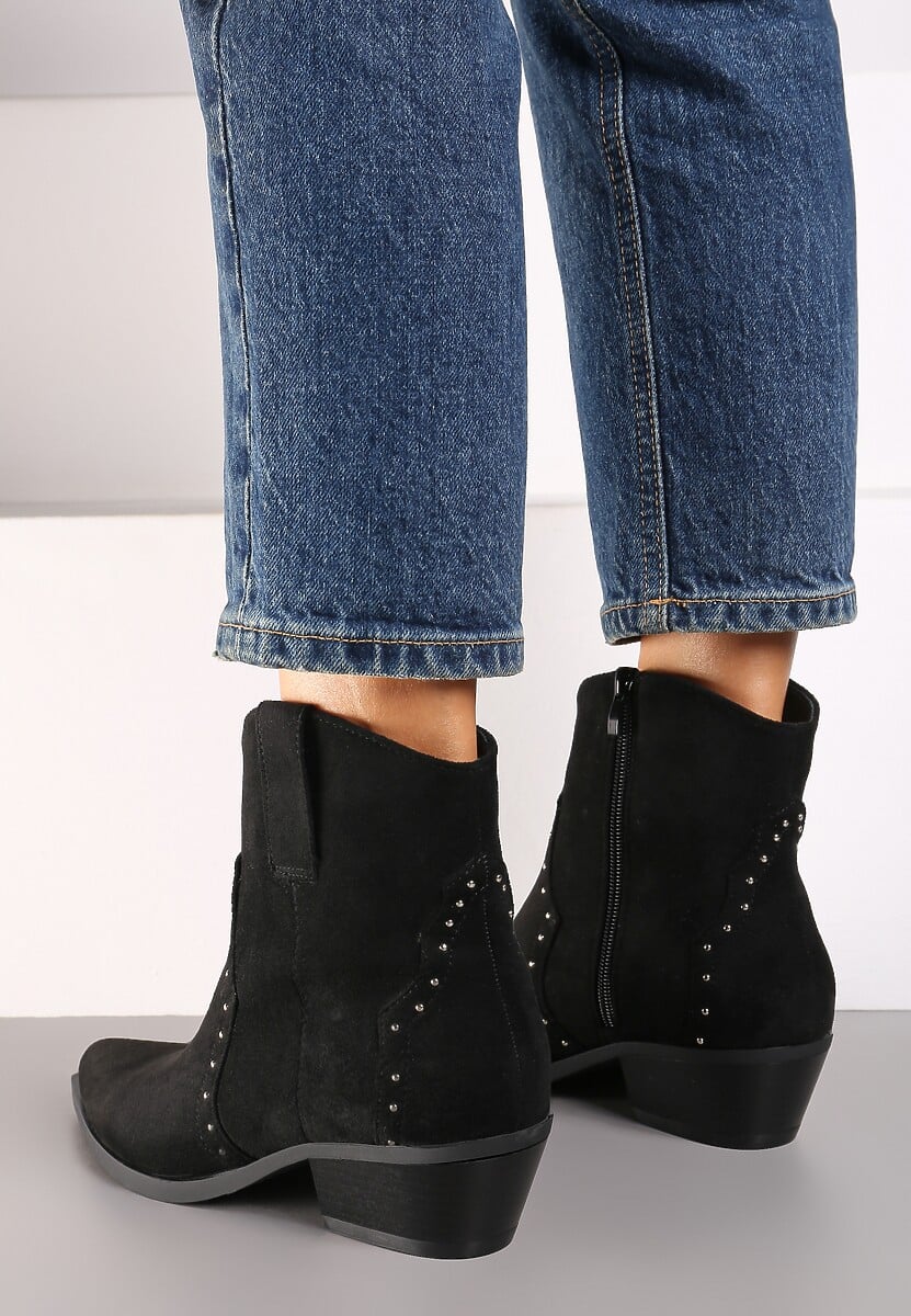 Czarne Botki w stylu Kowbojek z Ekozamszu i Szpiczastym Noskiem Nevelara