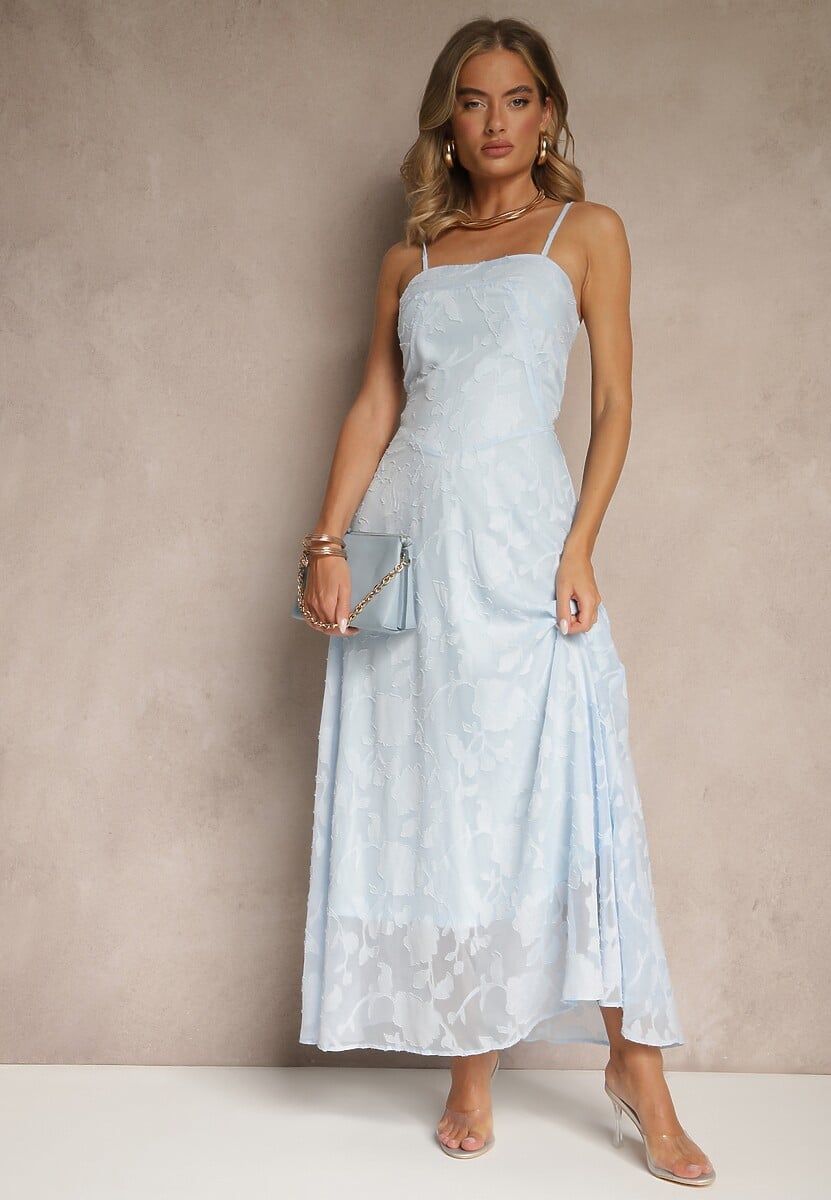 Jasnoniebieska Sukienka Vices o Rozkloszowanym Kroju z Gorsetowym Wiązaniem Fenalisa