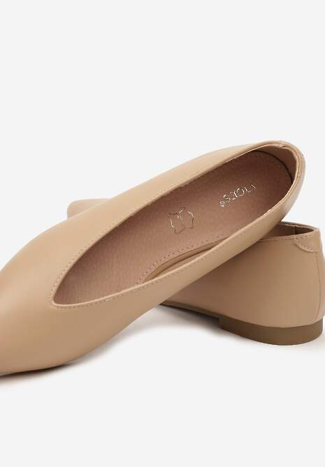 Ciemnobeżowe Balerinki Vices z Wkładką ze Skóry Naturalnej w Klasycznym Stylu Nalivee