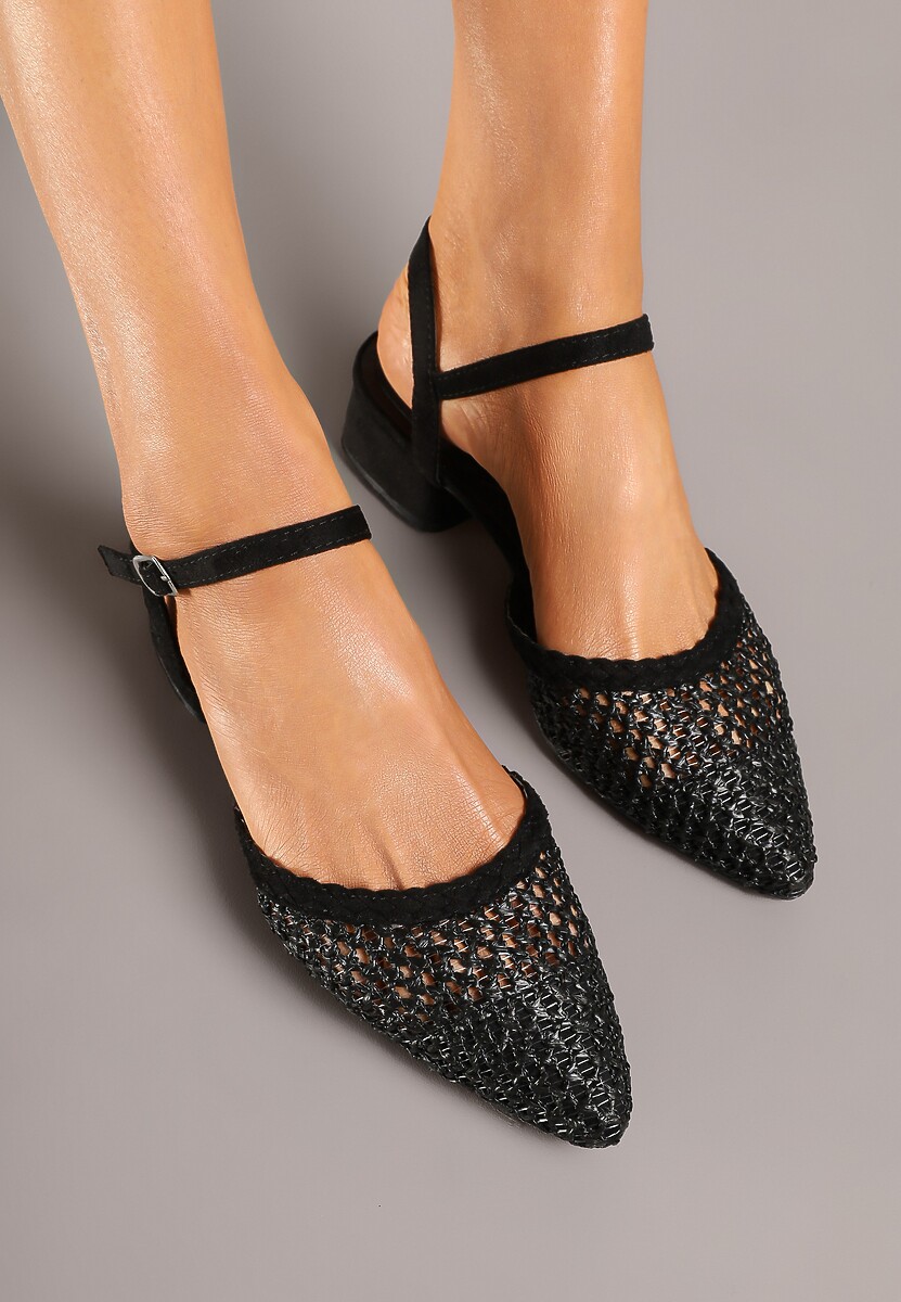 Czarne Siateczkowe Sandały na Słupku Selreti