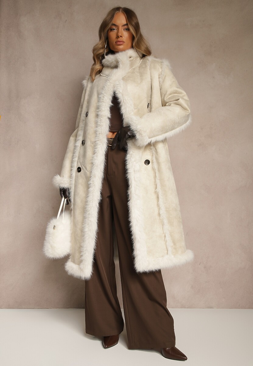 Czarny Dwurzędowy Płaszcz Futerko o Dwustronnym Kroju z Kołnierzem Nalaneva