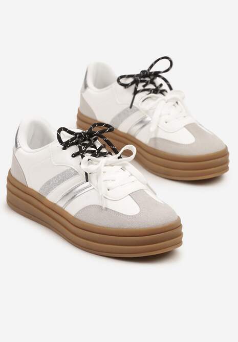 Białe Sneakersy w Stylu Tenisówek Ozdobione Brokatem Teladriena