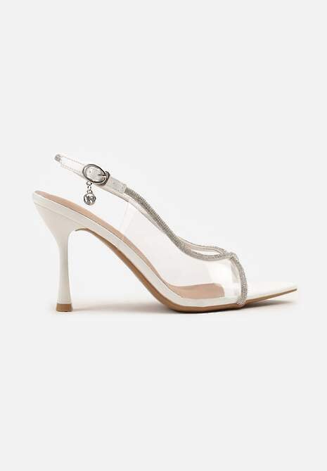 Białe Sandały Vices na Szpilce z Cyrkoniowymi Paskami Ovilira