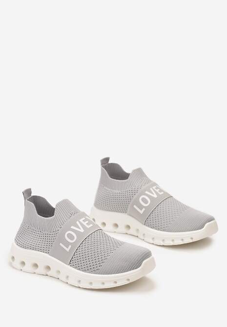 Szare Buty Sportowe z Napisem LOVE i Elastyczną Cholewką Alaissa