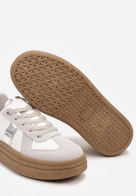 Szaro--Srebrne Sneakersy na Grubej Podeszwie z Ozdobnymi Przeszyciami Ysdole