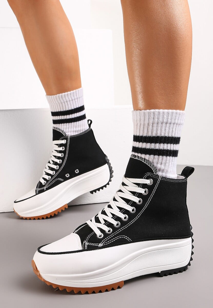 Czarne Trampki za Kostkę na Wysokiej Platformie Julieyati