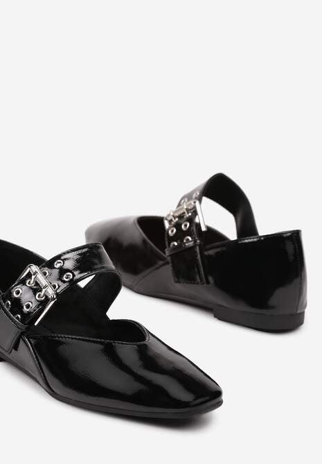 Czarne Balerinki Ozdobione Paskiem i Sprzączką Berimida