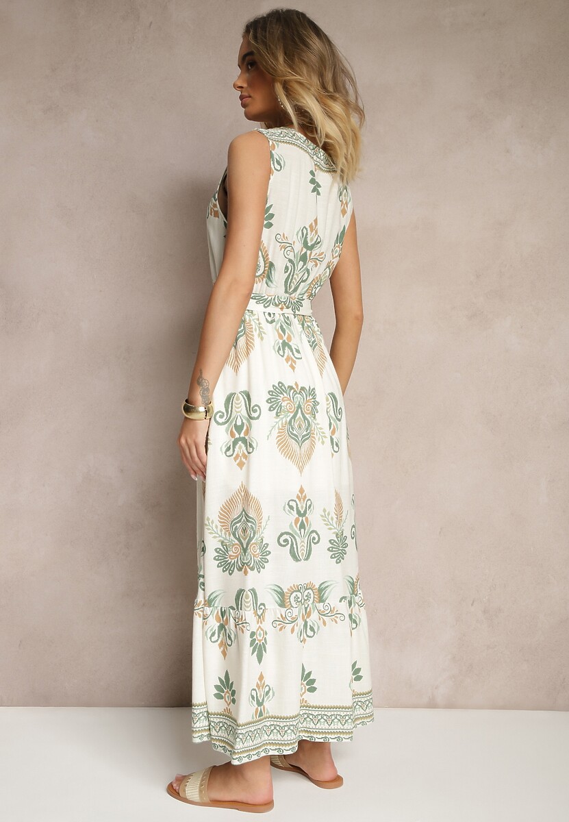 Zielona Kopertowa Sukienka z Wiskozy Ozdobiona Paskiem Eralitia