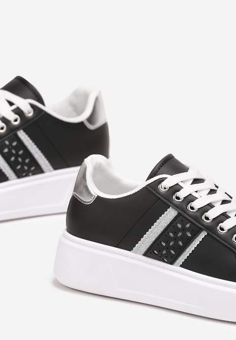 Czarne Sneakersy przed Kostkę na Grubej Podeszwie Amelisa