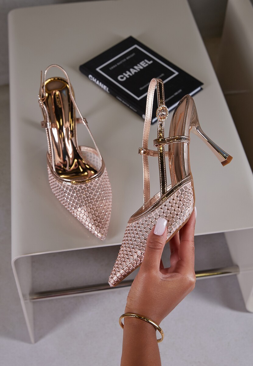 Czarne Sandały na Szpilce Vices z Siateczkową Cholewką z Cyrkoniami Liramire