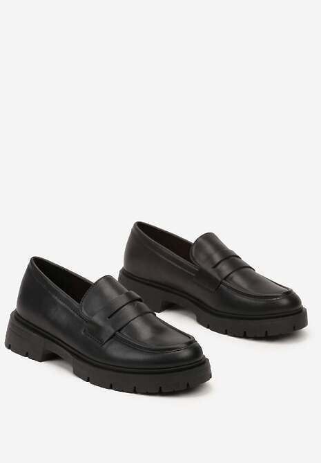 Czarne Mokasyny na Platformie Ozdobione Paskiem Ilabine