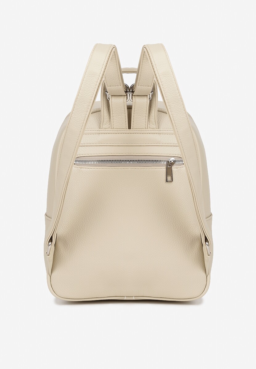Beżowy Casualowy Plecak z Metalicznym Zdobieniem Paseniela