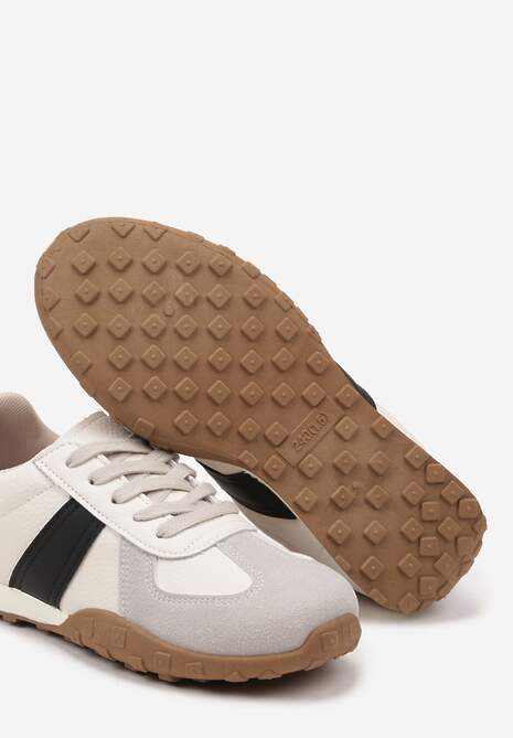 Beżowo-Czarne Sneakersy Ozdobione Paskami Ilanlin