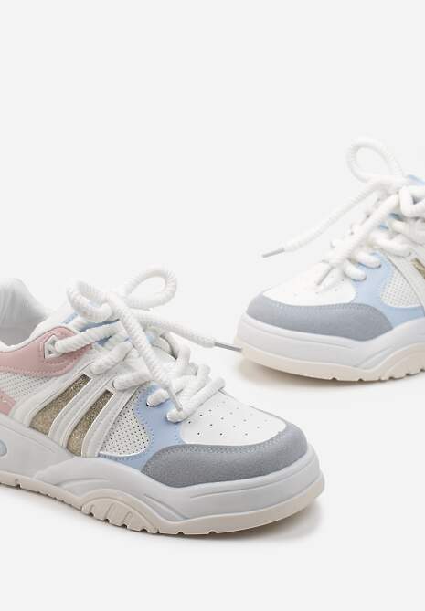 Biało-Niebieskie Sneakersy na Grubej Podeszwie z Brokatem Lenema