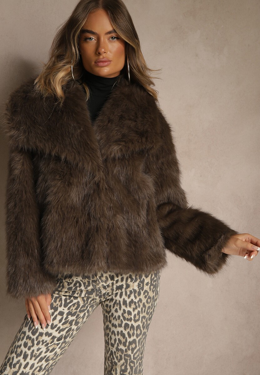 Bordowa Kurtka Futro z Długim Włosiem Zelita