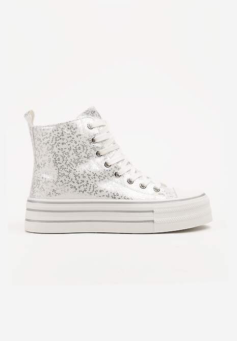 Srebrne Trampki Metaliczne za Kostkę na Platformie Tertewis