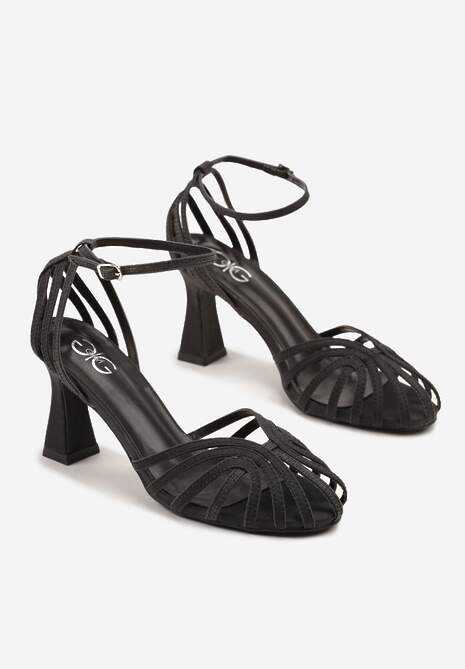 Czarne Sandały na Stożku z Brokatem Irralea