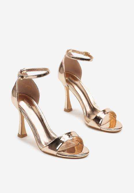 Szampańskie Sandały na Szpilce Vices z Wkładką ze Skóry Naturalnej Lumarete