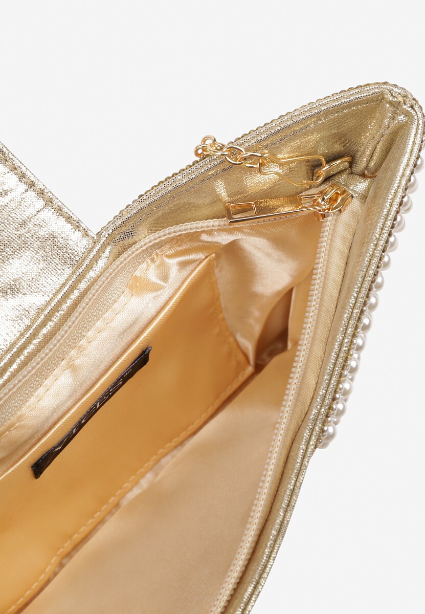 Złota Wieczorowa Torebka Vices w Kształcie Kokardy z Odpinanym Łańcuszkiem Istte