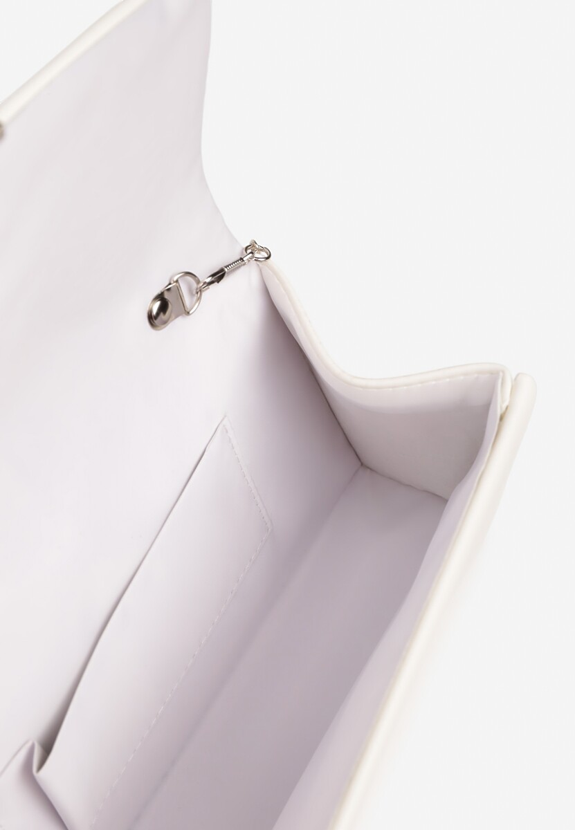 Biała Torebka Kopertówka do Ręki i na Łańcuszku Zdobiona Aplikacją Nonalie