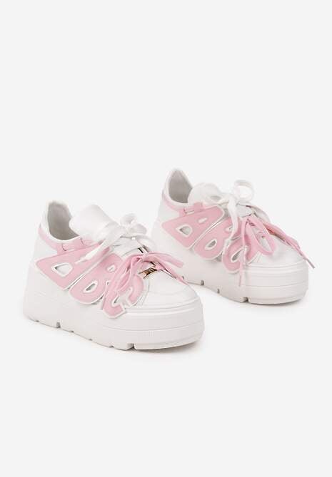 Biało-Różowe Sneakersy Vices na Płaskiej Podeszwie z Geometryczną Aplikacją Nelenith