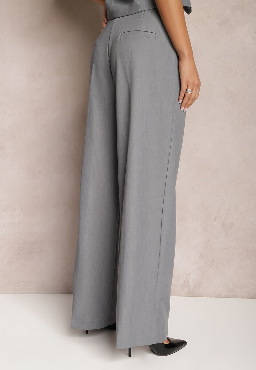Szare Szerokie Spodnie High Waist Seraphella