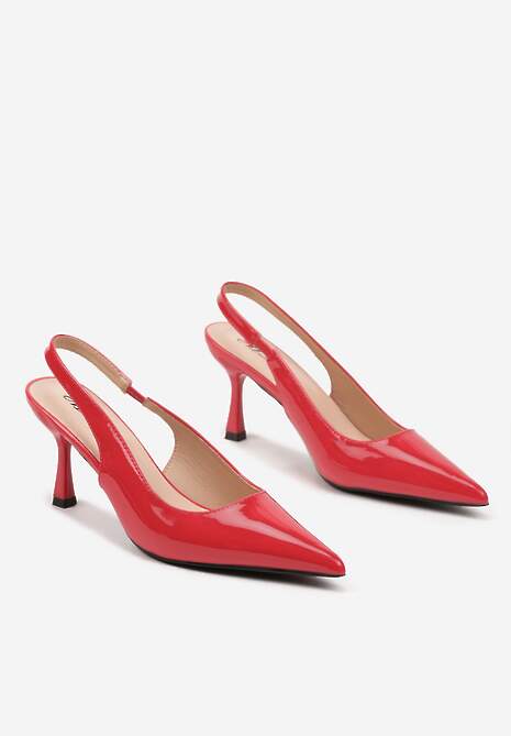 Czerwone Sandały na Obcasie ze Szpiczastym Noskiem i Paskiem przy Pięcie Deovienne